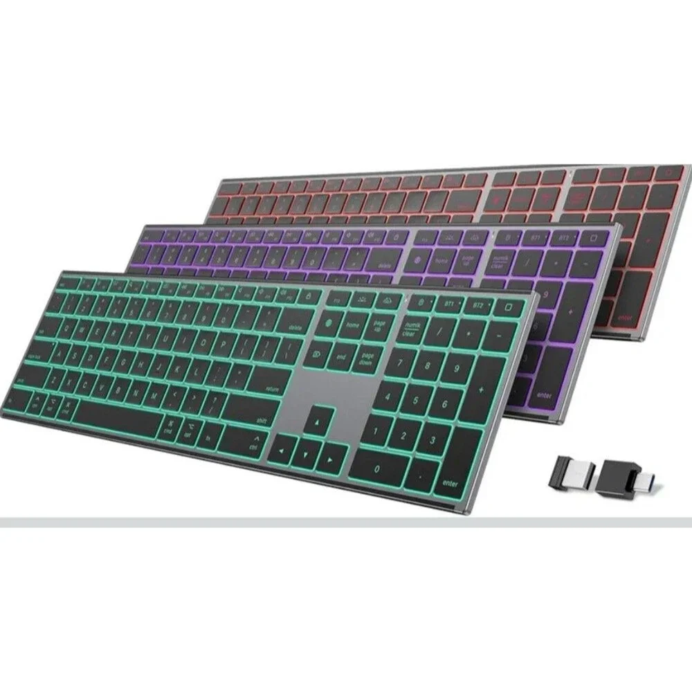 Wireless Keyboard for Mac Gray Forged Metal Frame 2.4G Dual Bluetooth Ultra Thin